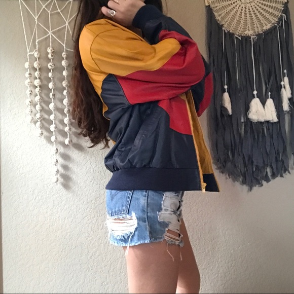 Vintage real leather color block bomber jacket - Picture 4 of 8